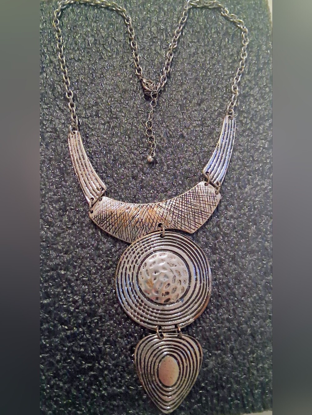 Statement Silver-Tone Textured Pendant Necklace - Women Jewelry